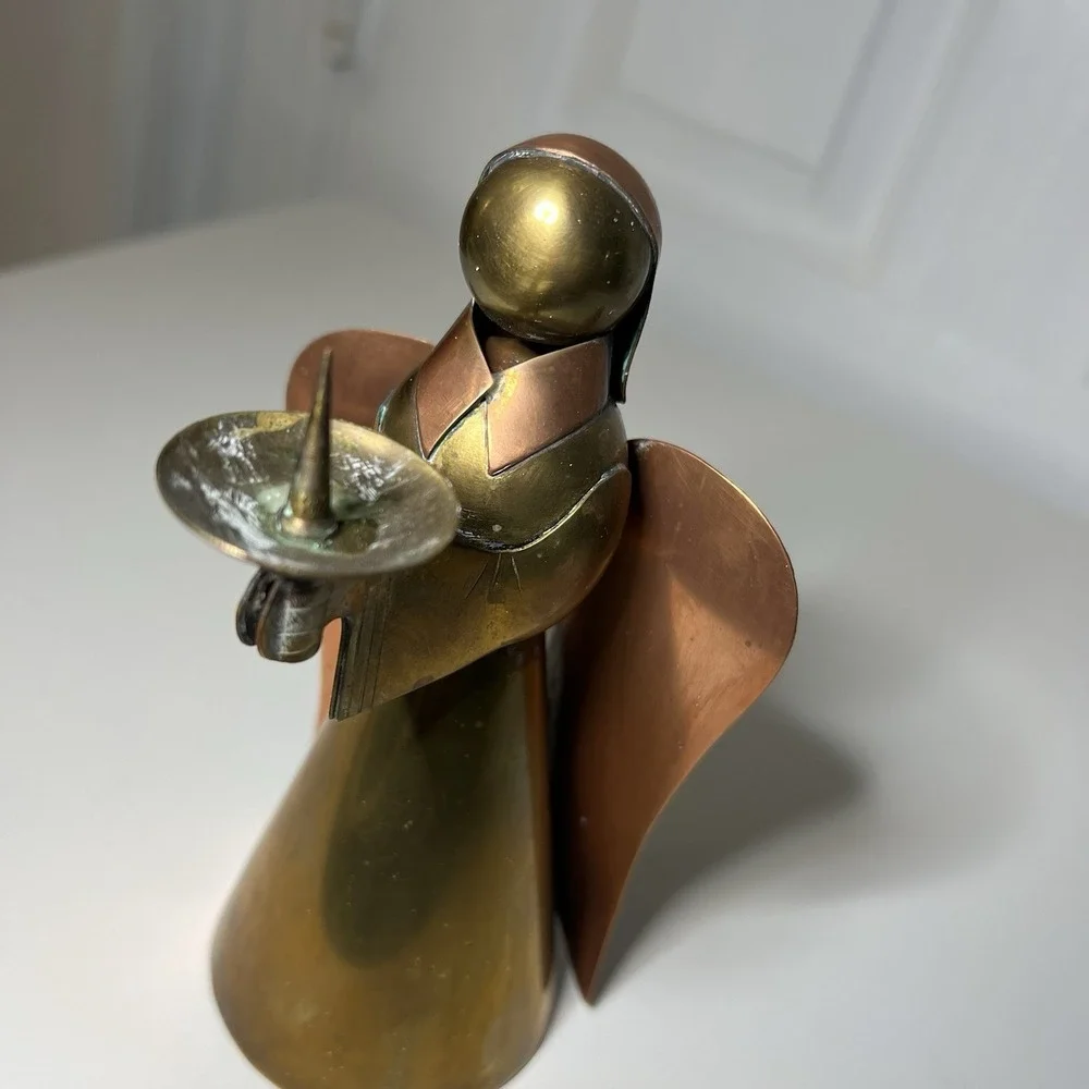 vintage brass copper angel candle‎ holder